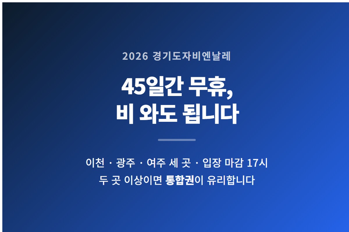 2026 경기도자비엔날레가 9월 18일부터 11월 1일까지 45일간 무휴로 열린다는 것을 요약한 카드