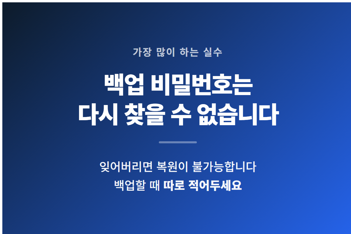 카카오톡 백업 비밀번호는 분실하면 다시 찾을 수 없으므로 백업할 때 따로 적어둬야 한다는 안내